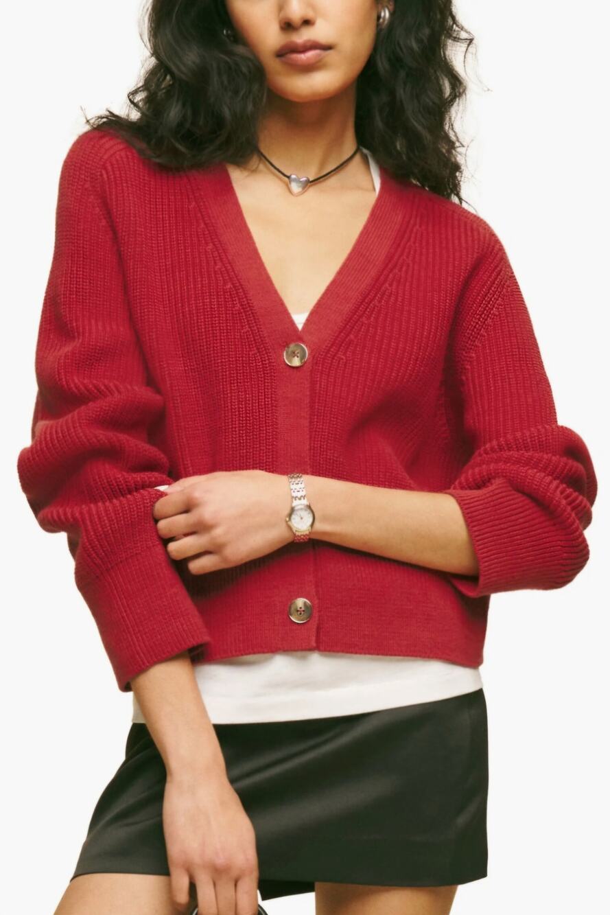 Reformation Red Jessa Organic Cotton Cardigan Knit Cardigan Sweater Size Small